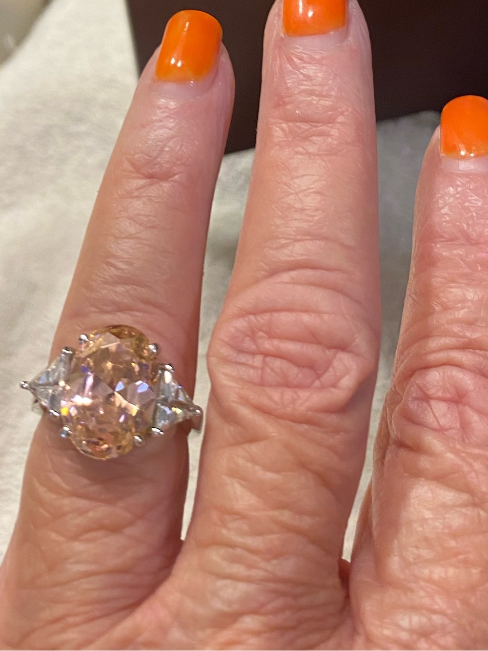 Ladies Pink and Cz ring size 7 never been worn.